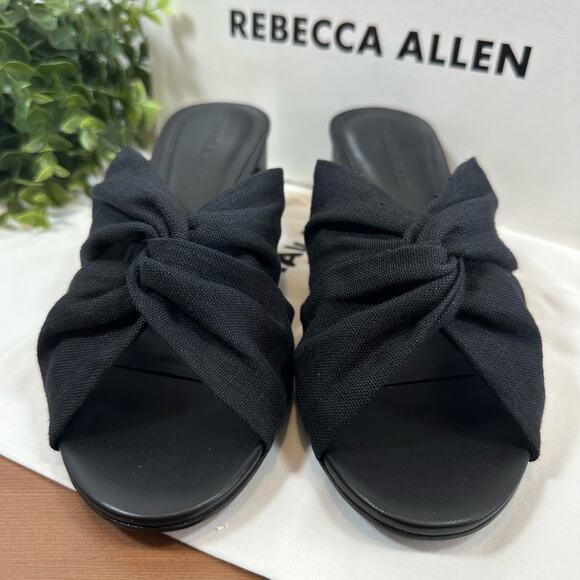Rebecca Allen Women's The Twist Black Linen Slide Sandals Size 8.5 - Picture 4 of 11